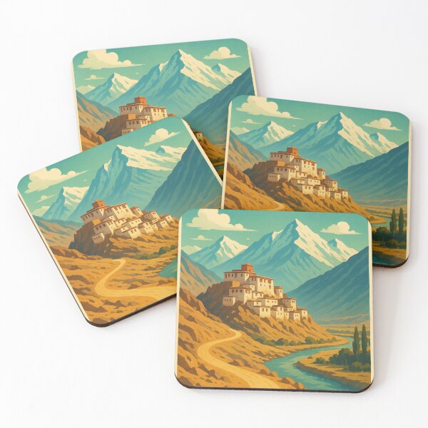 Item preview, Ladakh Cliffside Monastery with River and Mountains designed and sold by Aryabek.