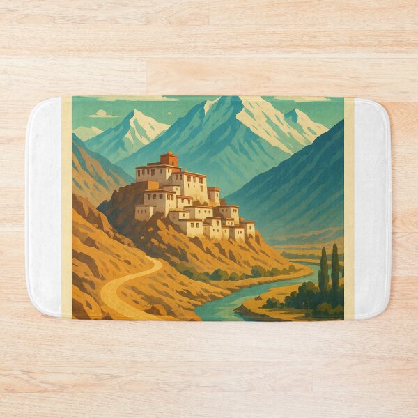 Item preview, Ladakh Cliffside Monastery with River and Mountains designed and sold by Aryabek.