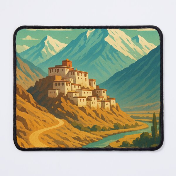 Item preview, Ladakh Cliffside Monastery with River and Mountains designed and sold by Aryabek.