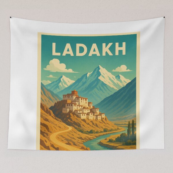 Item preview, Ladakh Cliffside Monastery with River and Mountains designed and sold by Aryabek.