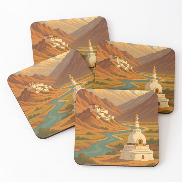 Item preview, Ladakh Sunset Valley with River and White Stupa designed and sold by Aryabek.