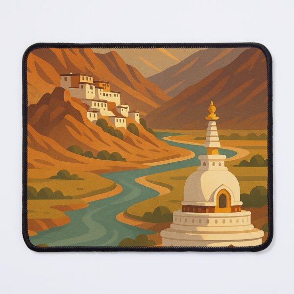 Item preview, Ladakh Sunset Valley with River and White Stupa designed and sold by Aryabek.