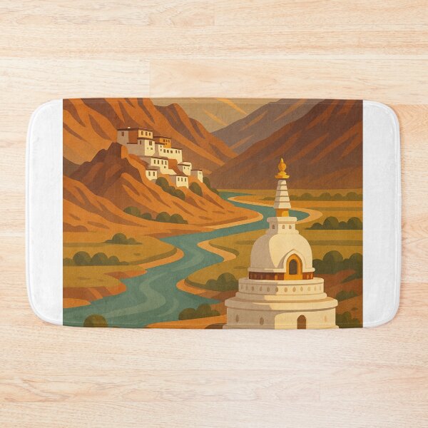 Item preview, Ladakh Sunset Valley with River and White Stupa designed and sold by Aryabek.