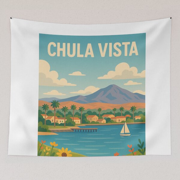 Item preview, Chula Vista Bay with Mountains, Palms, and Sailboat designed and sold by Aryabek.