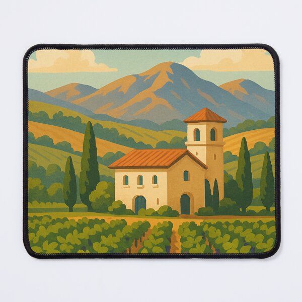 Item preview, Temecula Vineyard Landscape with Spanish Mission Tower designed and sold by Aryabek.