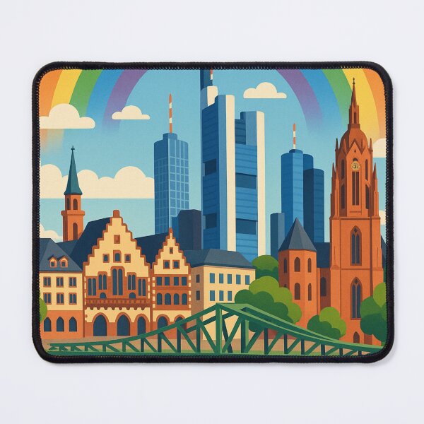 Item preview, Frankfurt Pride Rainbow Skyline with Römer and Cathedral View designed and sold by Aryabek.