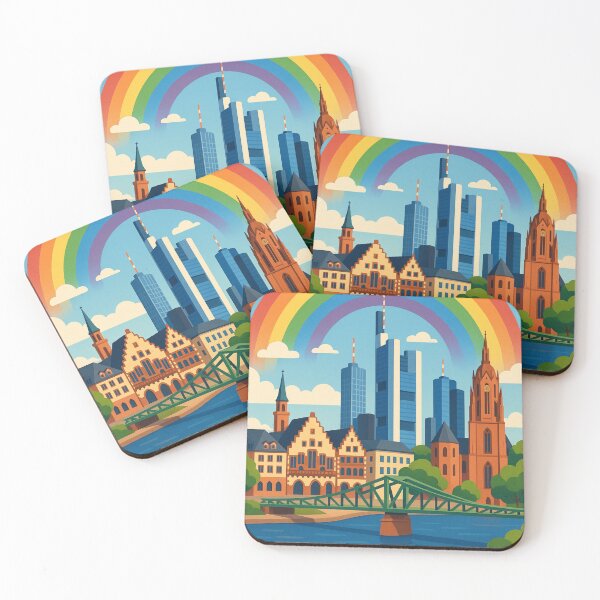 Item preview, Frankfurt Pride Rainbow Skyline with Römer and Cathedral View designed and sold by Aryabek.