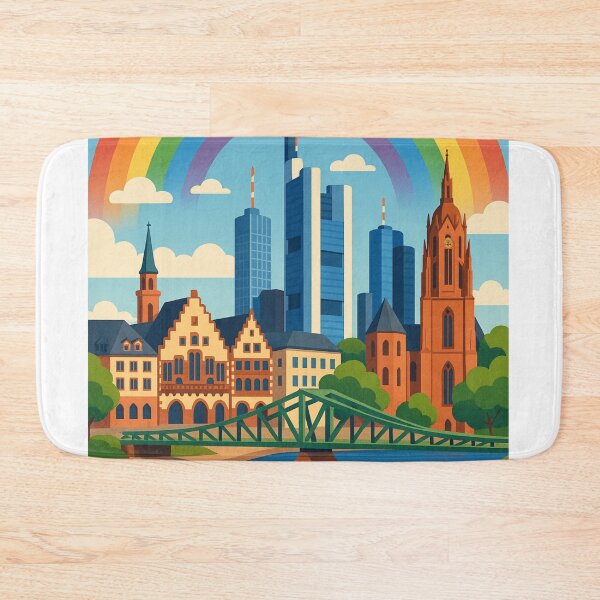 Item preview, Frankfurt Pride Rainbow Skyline with Römer and Cathedral View designed and sold by Aryabek.