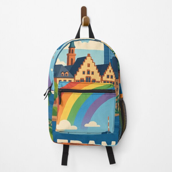 Item preview, Frankfurt Pride Rainbow Skyline with Römer and Cathedral View designed and sold by Aryabek.