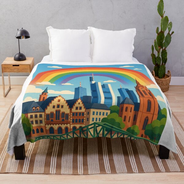 Item preview, Frankfurt Pride Rainbow Skyline with Römer and Cathedral View designed and sold by Aryabek.