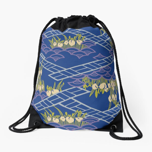 Item preview, Japanese landscape with iris flowers and waves - seamless vintage pattern designed and sold by Japan Design Prints.