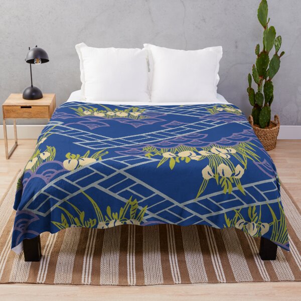 Item preview, Japanese landscape with iris flowers and waves - seamless vintage pattern designed and sold by Japan Design Prints.