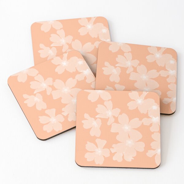 Item preview, Light pink primrose floral pattern on coral background designed and sold by by-jwp.