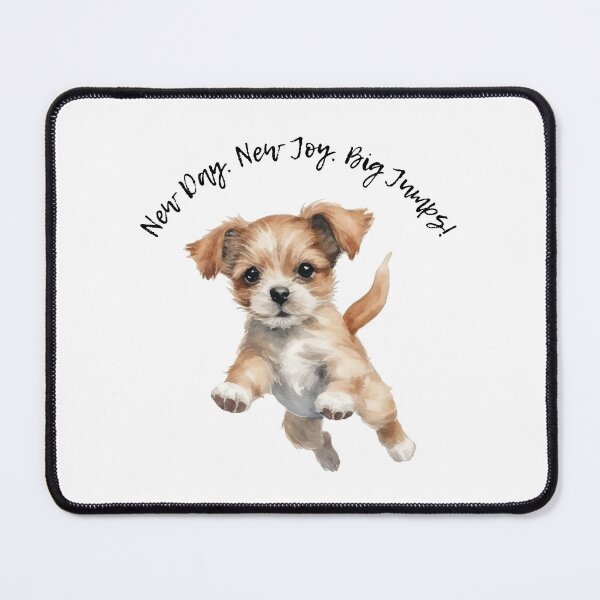 Item preview, New Day New Joy Big Jumps Dog Illustration – Watercolor Jumping Dog Design designed and sold by Yuli Club.