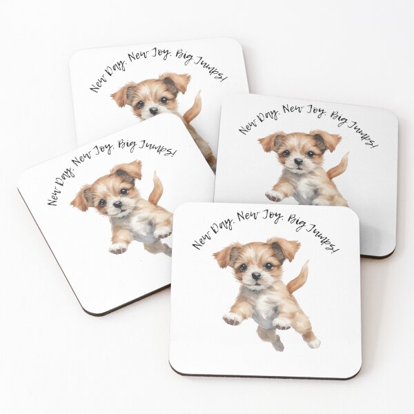 Item preview, New Day New Joy Big Jumps Dog Illustration – Watercolor Jumping Dog Design designed and sold by Yuli Club.
