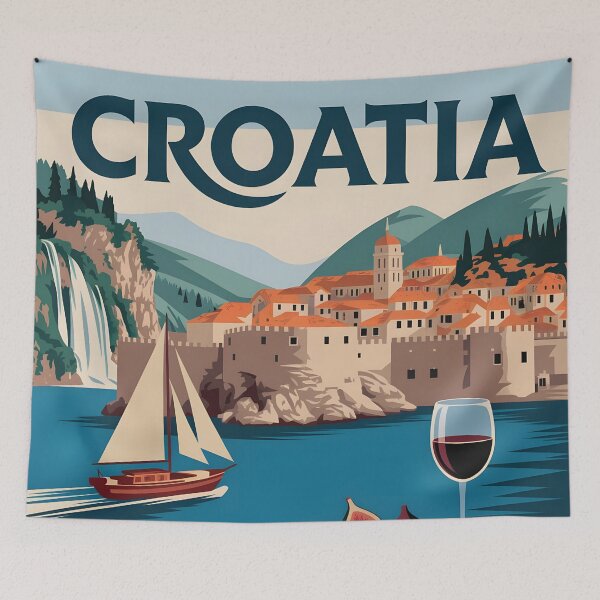 Item preview, Croatia Vintage Travel Poster: Dubrovnik Coastal Escape designed and sold by LSVart.