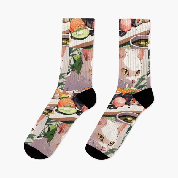 Item preview, Gato blanco comiendo sushi designed and sold by ChromaStyle.