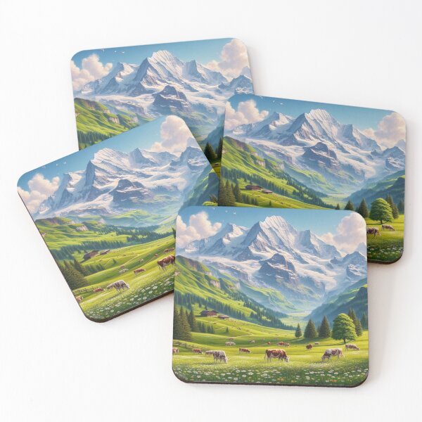 Item preview, Swiss Alps Summer Landscape – Cows, Meadows, and Snowy Peaks designed and sold by Myra365Art.