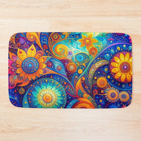 Item preview, The circular pattern of colorful flowers reduces the strange pattern to resemble the waves under the sea. designed and sold by PattaZone.