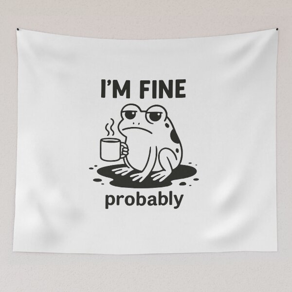 Item preview, Frog in Crisis – I’m Fine… Probably | Funny Cartoon Frog Design T-Shirt designed and sold by ZebraPop.