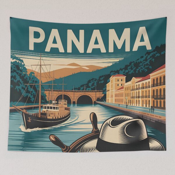 Item preview, Panama Vintage Travel Poster: Canal, Rainforest & Colonial Charm designed and sold by LSVart.
