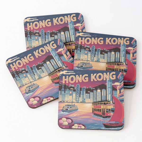 Item preview, Hong Kong Travel Poster: Vintage Glow Over Victoria Harbour designed and sold by LSVart.