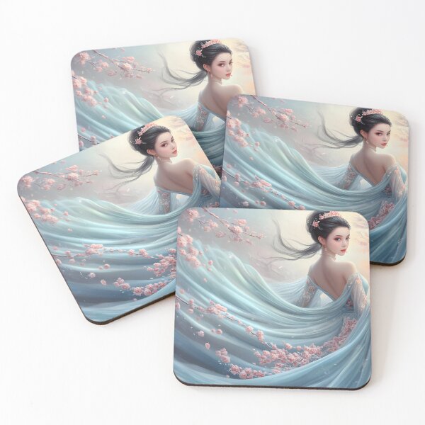 Item preview, Elegant Woman in Flowing Blue Dress Amidst Cherry Blossoms designed and sold by Artessie.