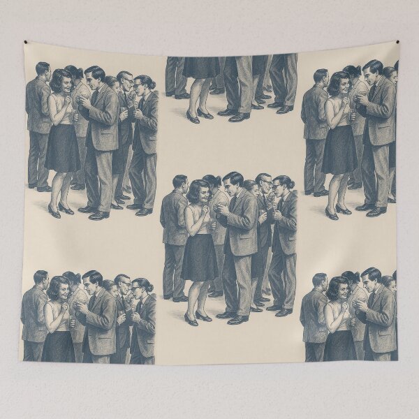 Item preview, Vintage Office Woman Standing Out Among Men – Feminist Retro Art Print designed and sold by weirdfishes123.