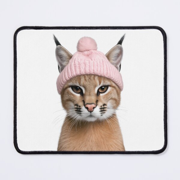 Item preview, Cozy Caracal Wearing Pink Winter Hat Trendy Animal Fashion Artwork designed and sold by LazyOwlStore.