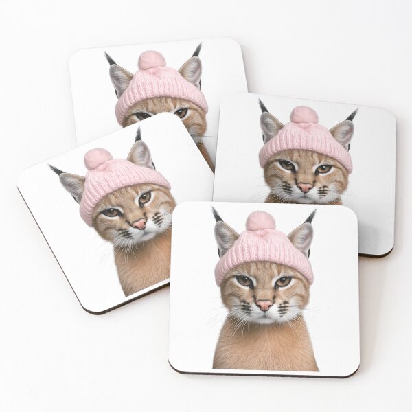 Item preview, Cozy Caracal Wearing Pink Winter Hat Trendy Animal Fashion Artwork designed and sold by LazyOwlStore.