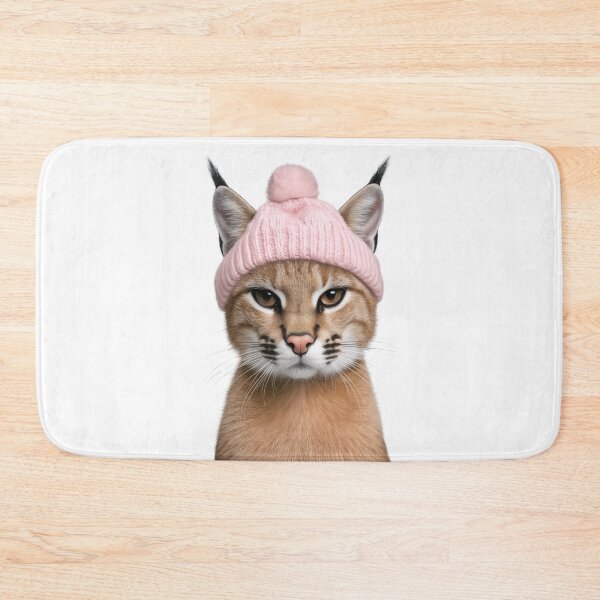 Item preview, Cozy Caracal Wearing Pink Winter Hat Trendy Animal Fashion Artwork designed and sold by LazyOwlStore.