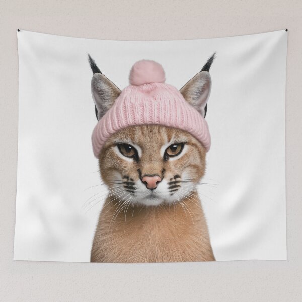 Item preview, Cozy Caracal Wearing Pink Winter Hat Trendy Animal Fashion Artwork designed and sold by LazyOwlStore.
