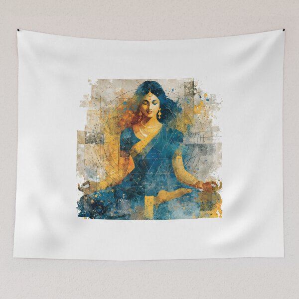 Item preview, majestic goddess Durga in a meditative pose, vibrant colors designed and sold by wonderisland.