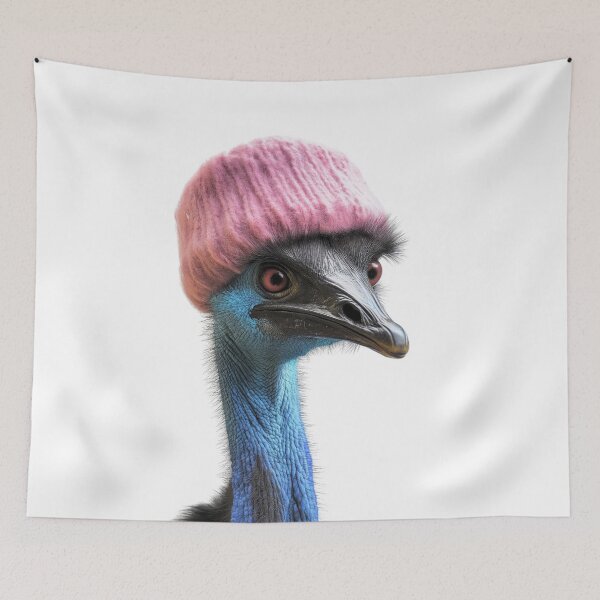 Item preview, Cozy Cassowary Wearing Pink Winter Hat Trendy Animal Fashion Artwork designed and sold by LazyOwlStore.
