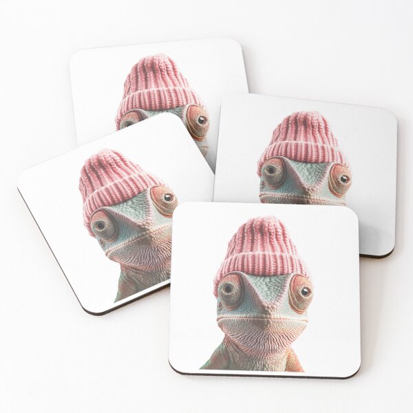 Item preview, Cozy Chameleon Wearing Pink Winter Hat Trendy Animal Fashion Artwork designed and sold by LazyOwlStore.