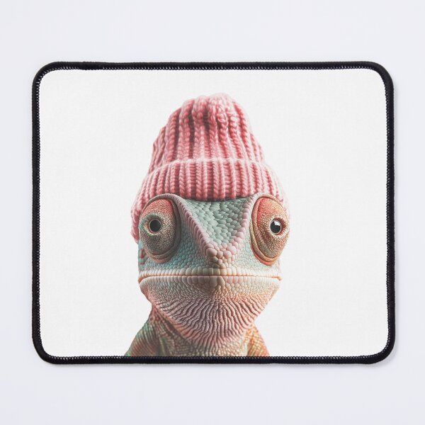 Item preview, Cozy Chameleon Wearing Pink Winter Hat Trendy Animal Fashion Artwork designed and sold by LazyOwlStore.