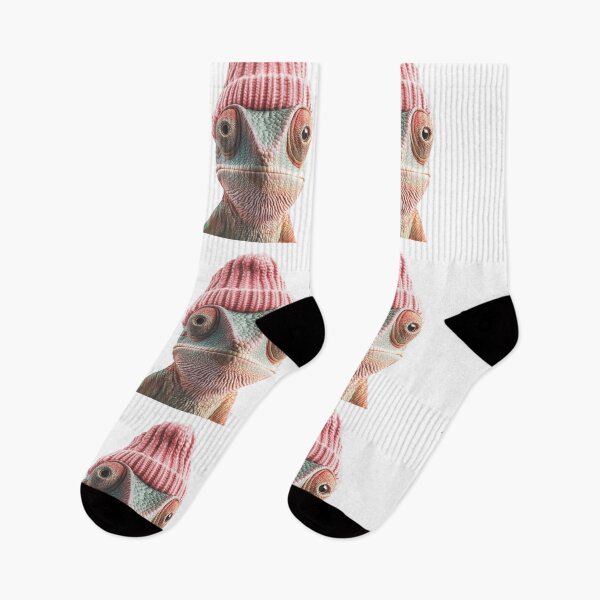 Item preview, Cozy Chameleon Wearing Pink Winter Hat Trendy Animal Fashion Artwork designed and sold by LazyOwlStore.