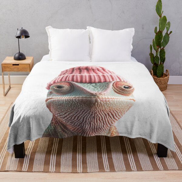 Item preview, Cozy Chameleon Wearing Pink Winter Hat Trendy Animal Fashion Artwork designed and sold by LazyOwlStore.