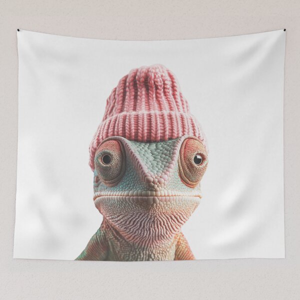 Item preview, Cozy Chameleon Wearing Pink Winter Hat Trendy Animal Fashion Artwork designed and sold by LazyOwlStore.