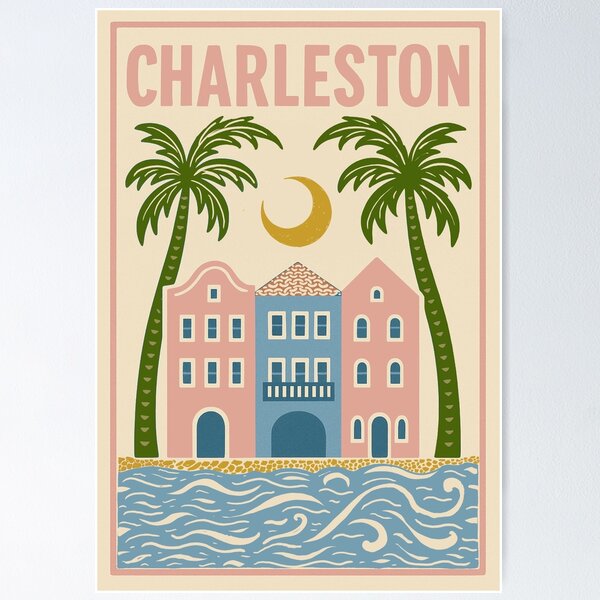 Item preview, Charleston, SC vintage folk art poster designed and sold by Spanish Castles.