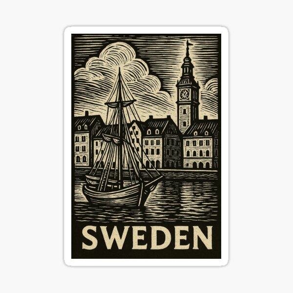 Item preview, Sweden Linocut Style  designed and sold by Thistle-TShop.