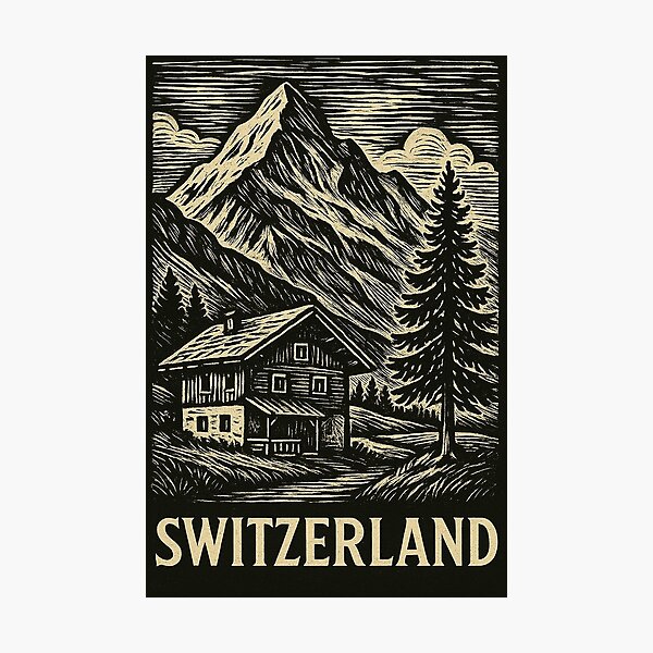 Item preview, Switzerland Linocut Style  designed and sold by Thistle-TShop.