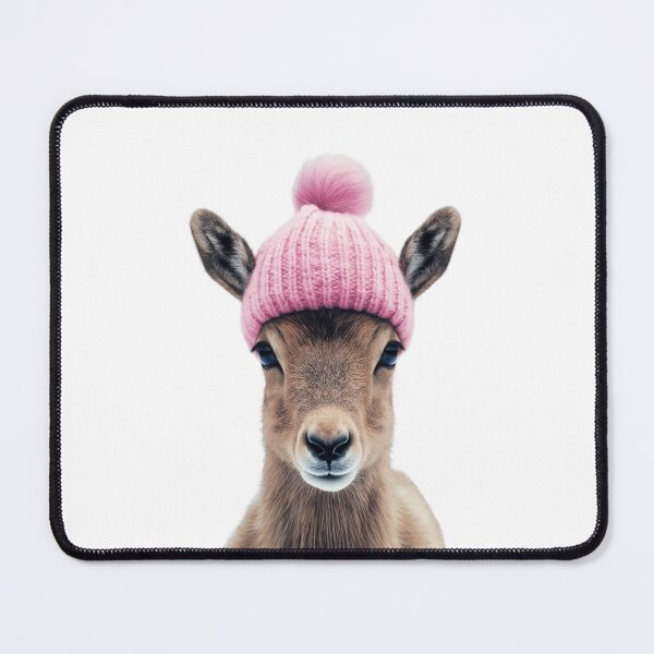 Item preview, Cozy Chamois Wearing Pink Winter Hat Trendy Animal Fashion Artwork designed and sold by LazyOwlStore.