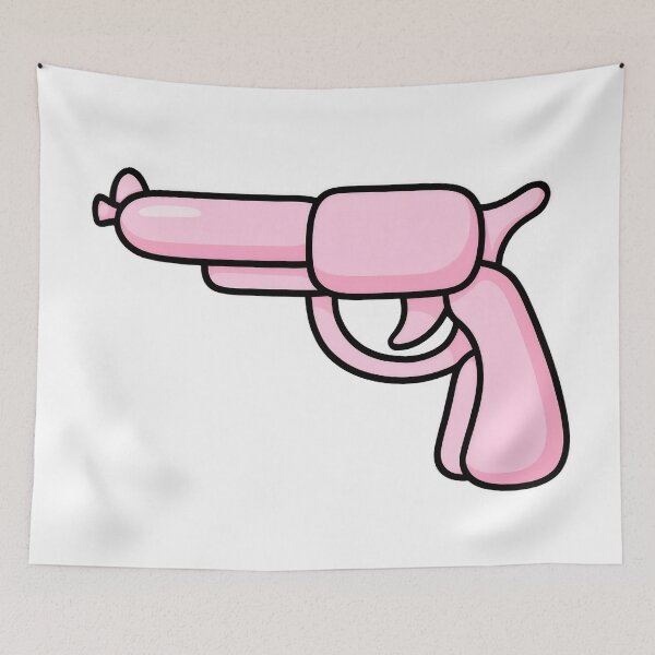 Aperçu de l'œuvre Pistolet Ballon Rose – Illustration Pop Art Drôle d’Arme Gonflable créée et vendue par BeUniqueCo.