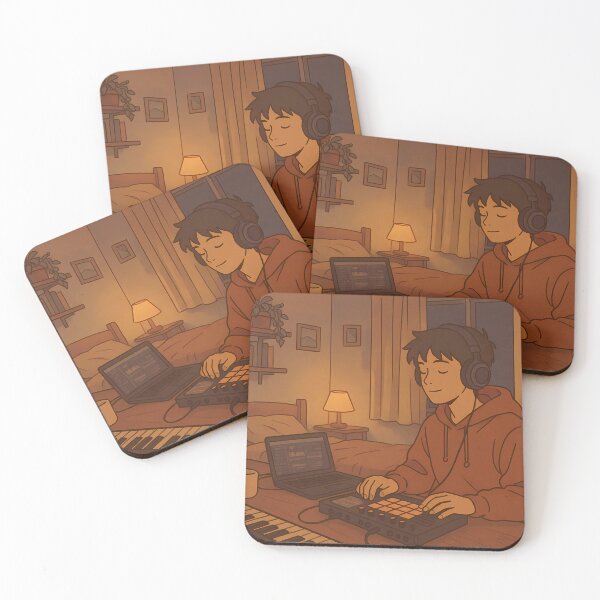 Item preview, Lo-fi Chill Beats Producer - Cozy Night Home Studio Illustration designed and sold by Resonance Frequency.