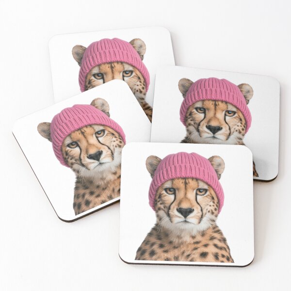 Item preview, Cozy Cheetah Wearing Pink Winter Hat Trendy Animal Fashion Artwork designed and sold by LazyOwlStore.