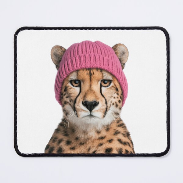 Item preview, Cozy Cheetah Wearing Pink Winter Hat Trendy Animal Fashion Artwork designed and sold by LazyOwlStore.