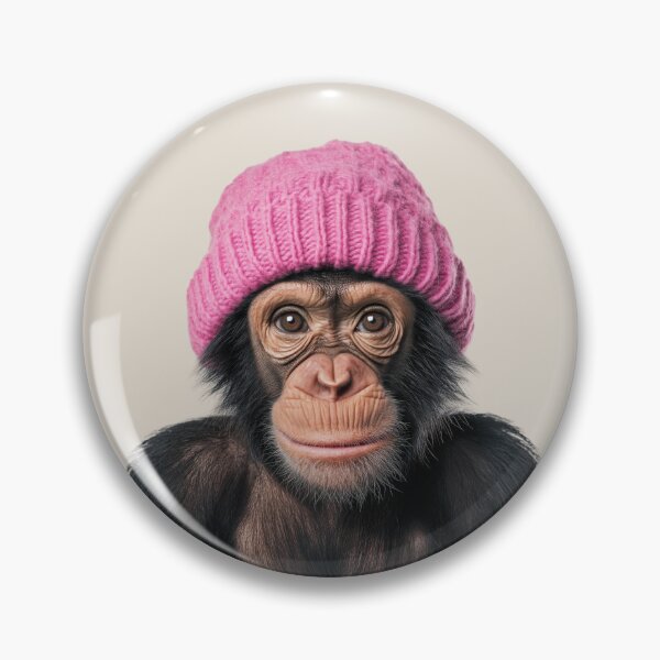 Item preview, Cozy Chimpanzee Wearing Pink Winter Hat Trendy Animal Fashion Artwork designed and sold by LazyOwlStore.
