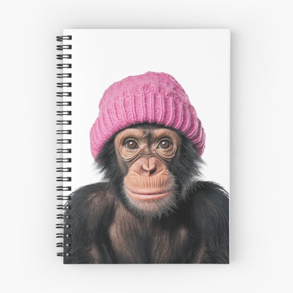 Item preview, Cozy Chimpanzee Wearing Pink Winter Hat Trendy Animal Fashion Artwork designed and sold by LazyOwlStore.