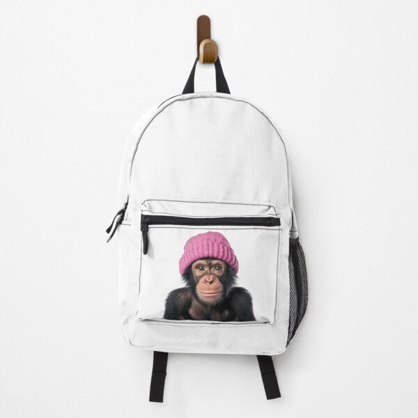 Item preview, Cozy Chimpanzee Wearing Pink Winter Hat Trendy Animal Fashion Artwork designed and sold by LazyOwlStore.